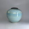 Seagem - Medium Cremation Urn 2500ml (3) Seagem 2500ml cremation urn front view showing aqua blue glossy glaze with natural variations
